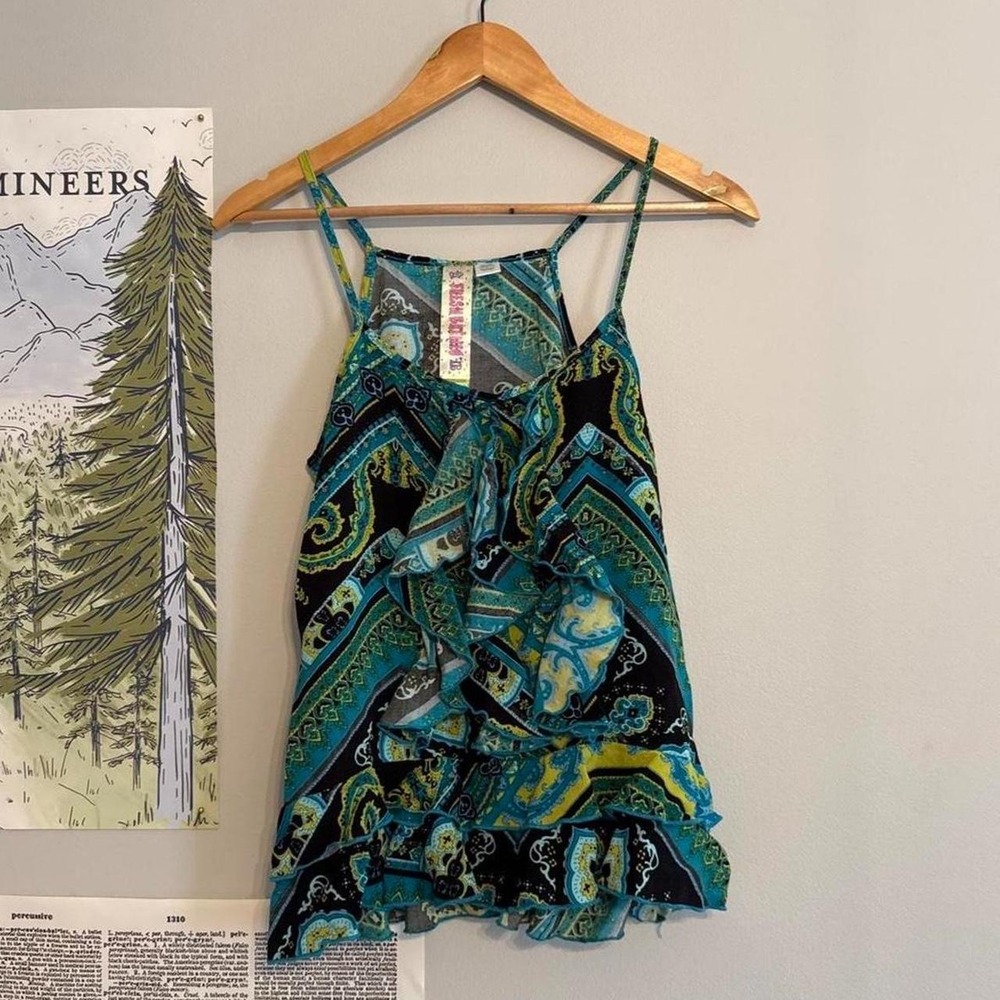 Y2K Girl Fresh Brewed Boho Tiered Ruffle Cami Tank Top